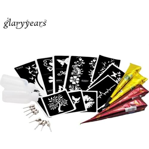 1 Set Beauty Body Art Paint Makeup Tool Plastic Bottle Stainless Nozzle Tips Henna Paste Colored Drawing Tool for Tattoo Stencil