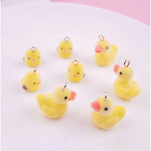 10 Miniature Flocked Duck/chick Pendant Yellow Resin Animals Flocking Micro Velvet DIY Jewelry Making Earring Bulk Charm 11*16mm
