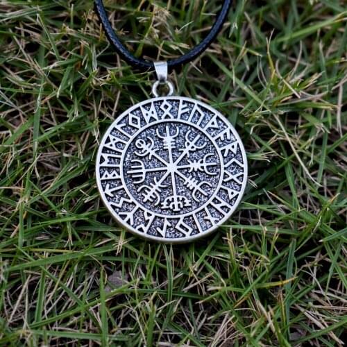 12pcs Viking Icelandic Vegvisir Helmet Horror In Runic Circle Pendant Magical Staves Compass Rune Amulet