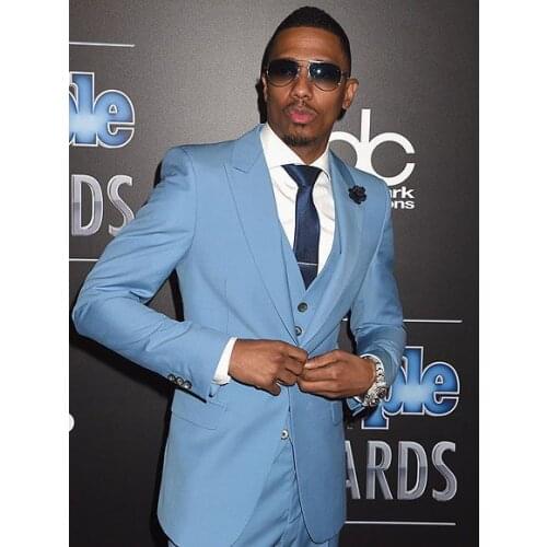 2017 Latest Coat Pant Designs Light Blue Men Suit Prom Tuxedo Slim Fit Skinny 3 Piece Suits Custom Groom Blazer Terno Masculino