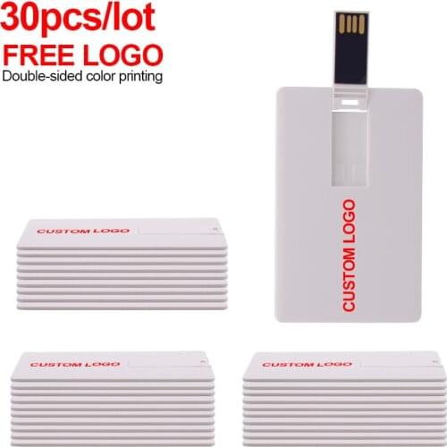 30pcs/lot High Speed White Credit Card USB 2.0 Flash Drive Pendrive Memory Card 4GB 8GB 16GB 32GB 64GB for Gifts Logo Customized