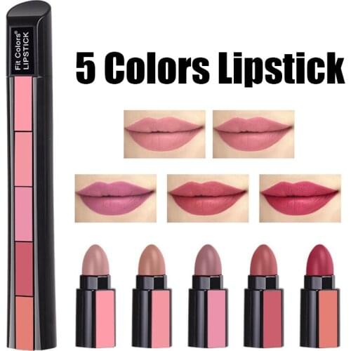 5 In 1 Matte Nude Lipsticks Combination Waterproof Long Lasting Velvet Lip Gloss Nonstick Cup Pigment Red Lip Stick Makeup