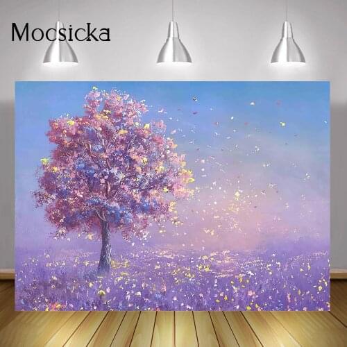 Abstract Oil Painting Trees Photography Purple Romantic Scene Backdrop Wedding Bridal Shower Portrait Background Photo Shoot