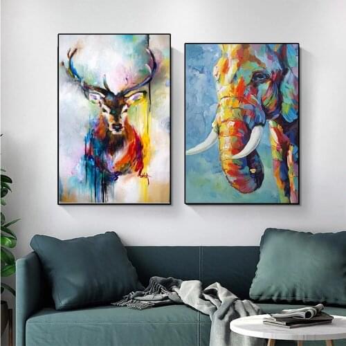 Abstract Oil Painting Animal Deer and Elephant Decoration Poster and Home Wall Art Painting Aesthetic Room Decor