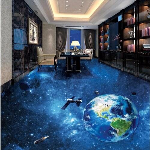 Free Shipping 3D stereo Cosmic Galactic floor wallpaper bathroom Living Room non-slip wear Floor painting mural
