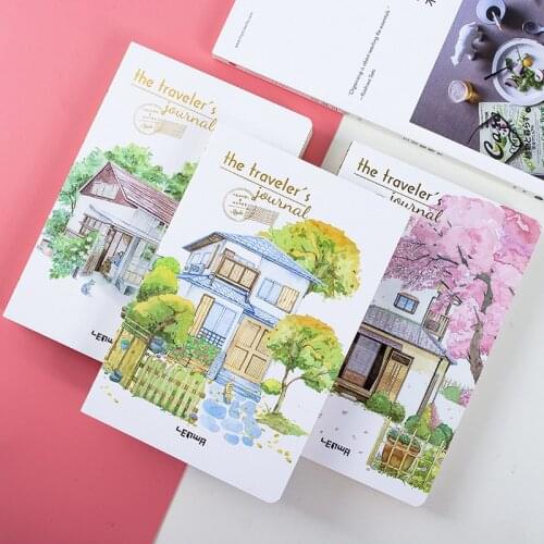 "Travelers Journal Sketchbook" Big Notebook Hard Cover Blank Papers Beautiful House Notepad Stationery Gift