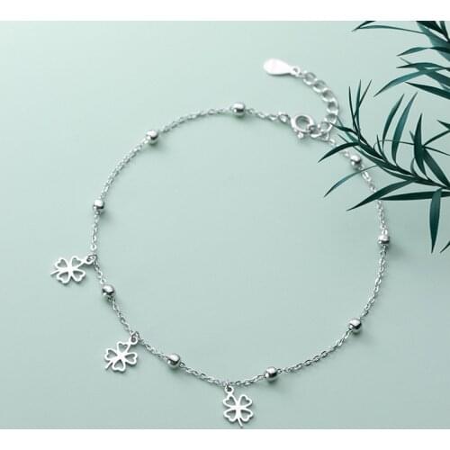 Clover Silver 925 Bracelet On The Leg Woman Anklets Jewelry Decoration On Foot Bracelet Silver 100% Chain Fashion Gift Female