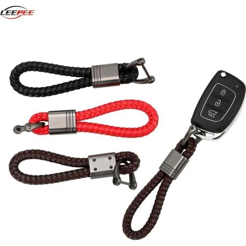 1pc Car Key Chain Ring Keychain Keyring Hand Woven Design Horseshoe Decoration PU Leather Motorcycle Auto Accessories Interior