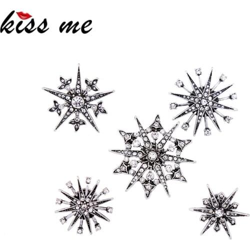 Kissme 5pcs/set Geometric Snowflake Star Crystal Brooches For Women Charming Brand Collar Pins New Fashion Jewelry Accessories