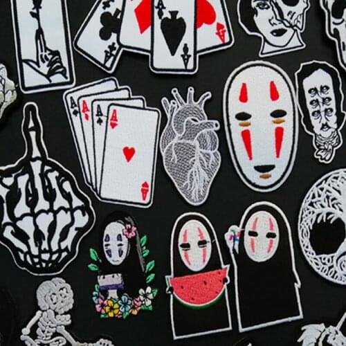 Prajna Black And White Patch No Face Man Patches Iron On finger Patches For Clothing DIY Poker Sticker On Clothes Jacket Badge