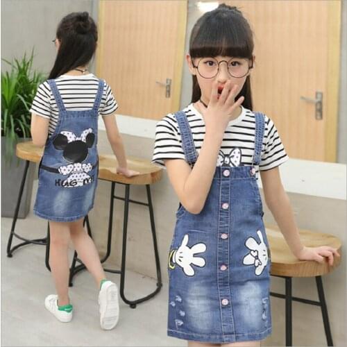 Summer Children Clothes Overalls Skirt Girls Sets Cartoon T-Shirt and Denim Skirt Sets For Girls Kids Baby Girls Sets Clothes