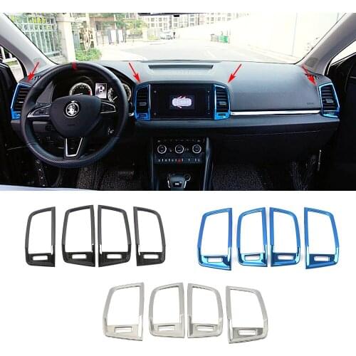 For Skoda Karoq 2017-2021 Center Console Air Conditioning AC Outlet Vent Frame Cover Trim Stainless Steel Decorative Sticker