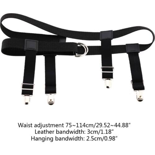 Unisex Elastic Waist Belt with Garter Suspender Clip Stocking Pants Holder Strap