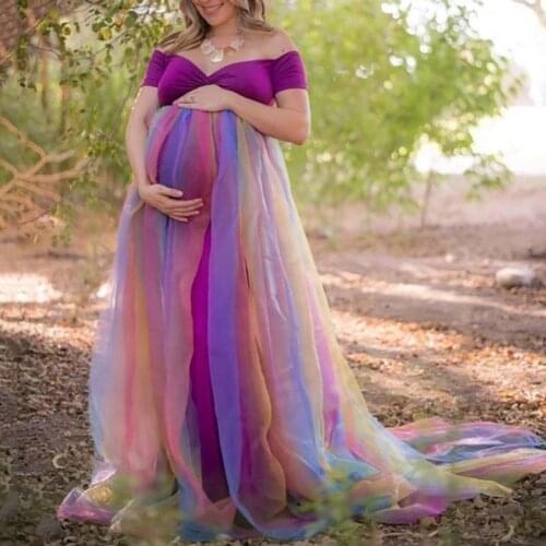 Elegant Colorful Tulle Maternity Dresses A Line Plus Size Bridal Rainbow Tulle Pregnancy Dressing Gowns Custom Made Cap Sleeve