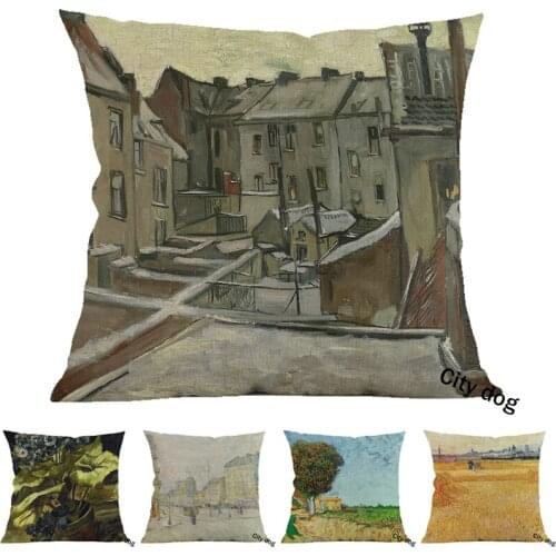 French famous painter Painting art Backyards of Old Houses in Antwerp in the Snow Cotton linen square pillow case Cushion cover