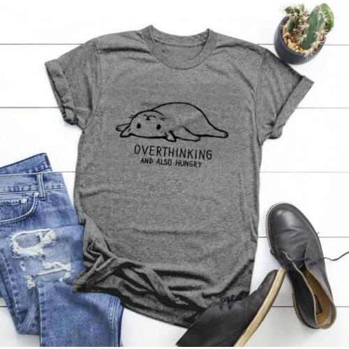 Cute Snooze Cat Harajuku Summer Gray T Shirt Women Fashion Roll Sleeve Tees Tops Plus Size Cotton Casual Fun T-shirt
