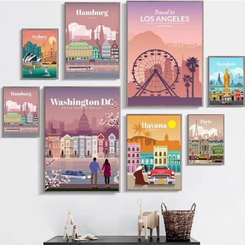 City Viewscape Painting Telephone Booth Canvas Poster Nordic Castle Style Art Print Gallery Wall Decoration Picture