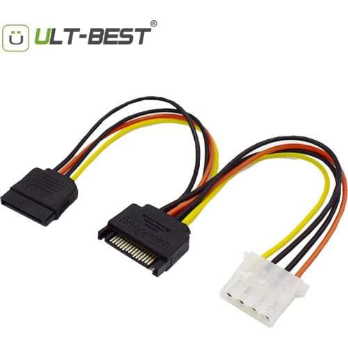ULT-Best SATA 15Pin Male to Molex 4 Pin Female + 15Pin Female SATA Power Cable for IDE to Serial ATA SATA Hard Drive Power Cable