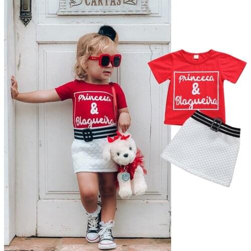 Girls Clothing Sets Summer Short Sleeve Letter Print T-shirt+ Mini Skirts 2Pcs for Kids Clothing Toddler Infant Clothes Outfits