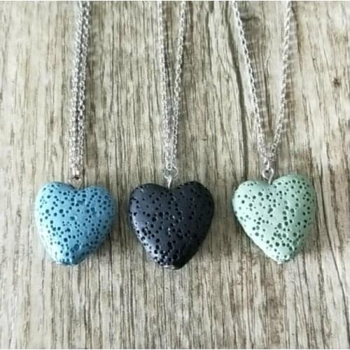 Colorful Heart Lava Stone Bead Necklace diy Aromatherapy Essential Oil Diffuser Necklace For Women Jewelry