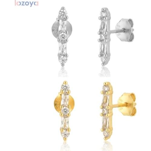 Lozoya 925 Sterling Silver Line Rock Punk Zircon Pave Stud Earring Piercing Fashion Fine Jewelry 2021 Simple Fashion Jewels