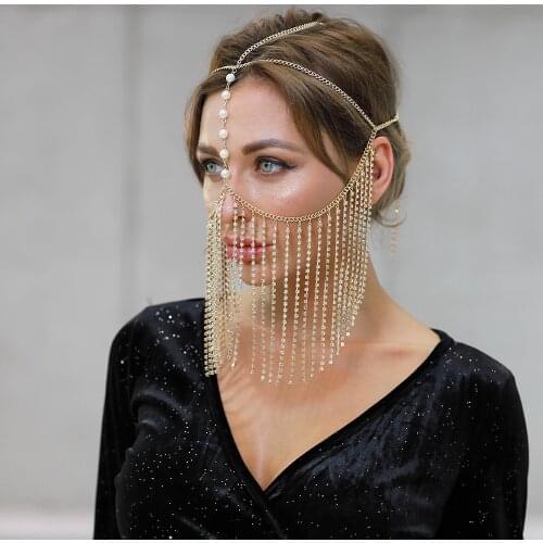 Tassel Veil Masks Handmade Rhinestone Chain Face Mask Party Women Head Decor Facemask Masquerade Nightclub Cosplay Masks