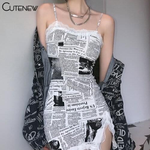 Cutenew Sexy Printing Letter Lace Up Sling Mini Dress For Women Summer Fashion Club Streetwear Casual Slim Skinny Female Dresses