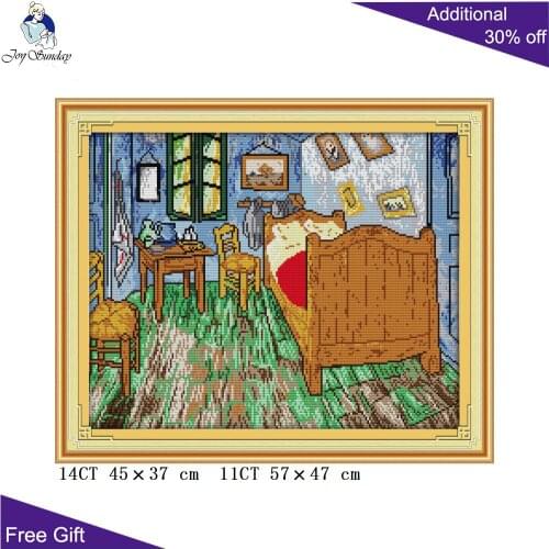 Joy Sunday Bedroom Needlework F434 14CT 11CT Counted and Stamped Home Decor Van Goghs Bedroom Embroidery DIY Cross Stitch kit