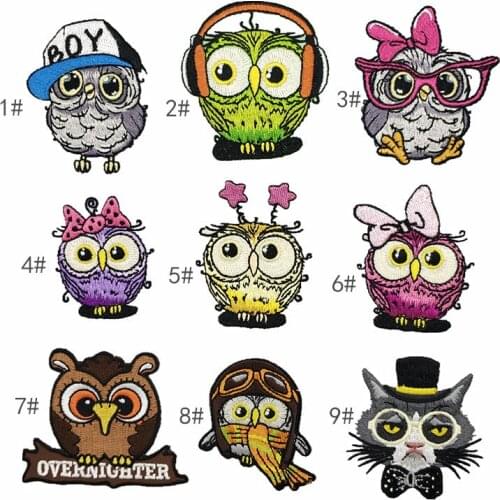PGY Cute Owl Embroidered Iron-On Patch Stalker Badges Cartoon Patches For Clothes Stickers Applique Stripe On Clothes Parches