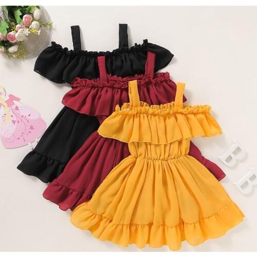 2021 New Summer Girls Dress off-Neck Solid Color Childrens Braces Skirt Fashion Children Shirt