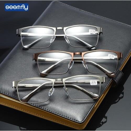 Seemfly New Full Frame Square Bifocals Reading Glasses Ultralight Metal Presbyopia Eyeglasses For Women&Men Diopters +1.0 +4.0