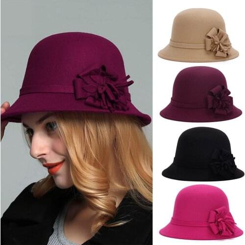 2019 Autumn Winter Women Hats Wool Vintage Women Girls Felt Fedoras Flat Top Jazz Hat Church Hats Bucket Hat Chapeau