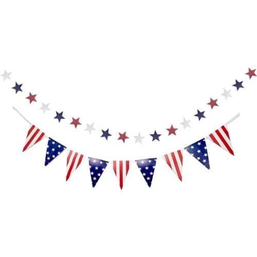 Patriotic 4th of July Decor - American Flag Pennant Star Streamer Pom Poms