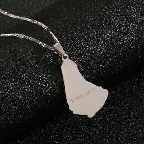 Stainless Steel Map of The Barbados Island Pendant Necklaces Maps Charm Jewelry