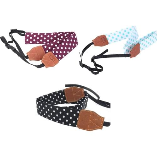 Soft Cotton Polka Dots Camera Shoulder Neck Strap Belt Universal Adjustable with Harness Adapter for Nikon Canon Panasonic Sony