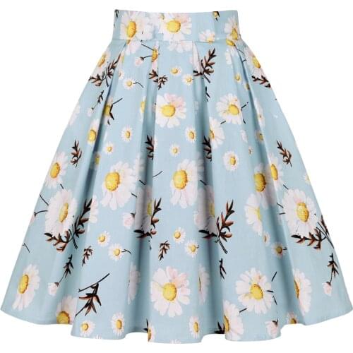 Daisy Little Flower Plus Size Y2K Jupe Pleated Skirts A-line High Waist 50s Vintage Cotton Floral Light Blue Short Summer Skirt