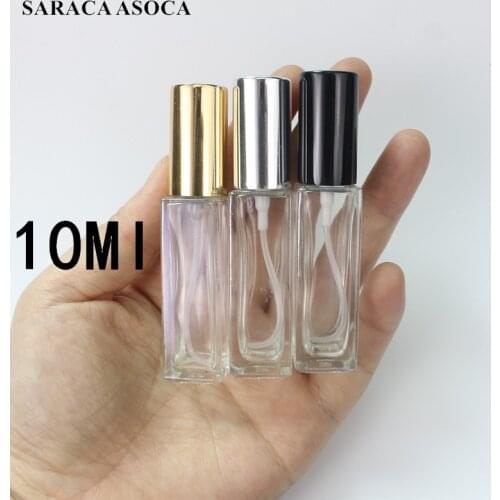 10ml 5ml 3ml Transparent Square Glass Spray Perfume Bottle Refillable Empty Bottle Thick Bottom Silver Black Automizer