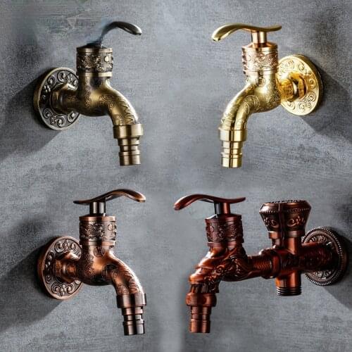 Carved Wall Mount Zinc Alloy Antique Bibcock Garden Wash Basin Faucet Decorative Outdoor Garden Mop Taps Torneira parede