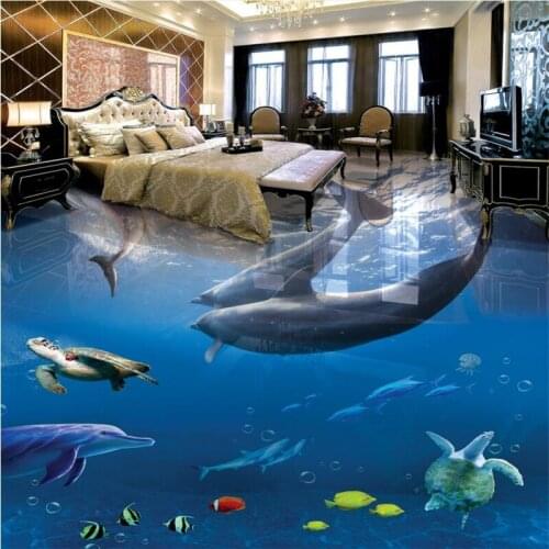 Beibehang Dolphin underwater world Self-adhesive 3d floor wallpaper bedroom 3d flooring waterproof murals wall papers home decor