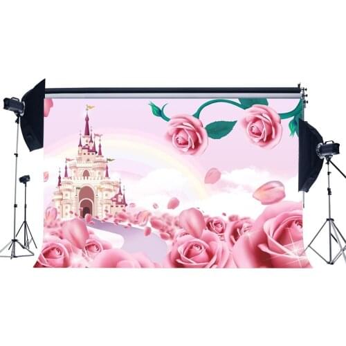Fairytale Castle Backdrop Sweet Baby Shower Backdrops Pink Rose Flowers Bokeh Fantasy Cartoon Background