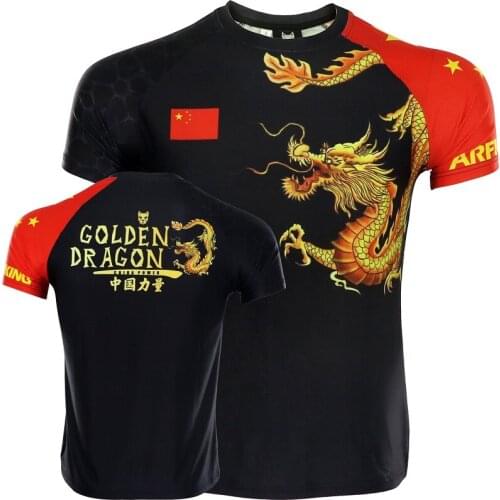 MMA sports elastic T-shirt Golden Dragon fast dry combat fitness comprehensive training short sleeve Taiquan combat