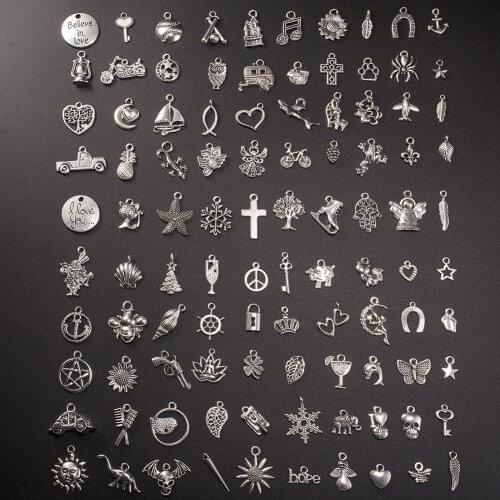 Ornament DIY Feet Accessories Necklace Bracelet Pendant 100Models Tibetan Silver Mixed Boxed evil eye charms for jewelry making