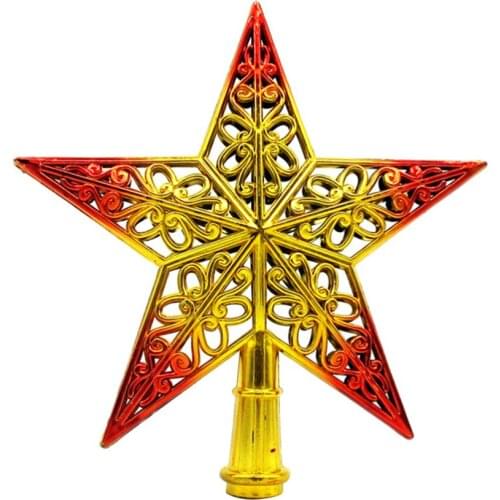 Hollowed-out Christmas Tree Sparkle Star Glittering Hanging Xmas Tree Topper Decoration Ornaments Home Decor (Golden Red)