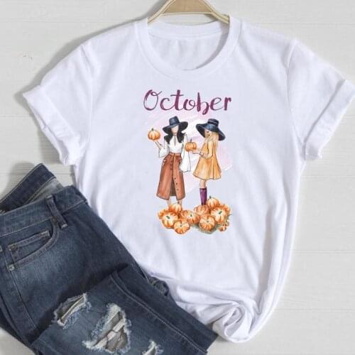 Women Thanksgiving Lovely New Trend 90s Female Tee Top Print T-Shirt Happy Halloween Autumn Fall Graphic Clothes Tshirt T