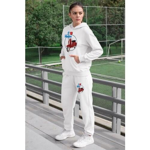 Angemiel Wear I Love Vespa Womens Sweat Suits White Hooded Sweatshirt White Sweatpants