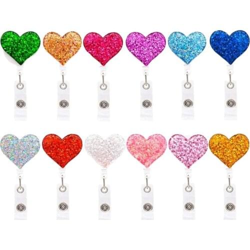 12 Pack Heart Retractable Badge Reels, ID Badge Holder With Alligator Clip, 24Inch Easy Retracting Cord