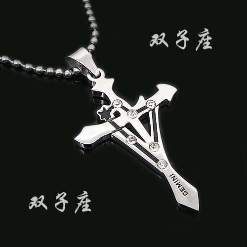 Twelve constellation GEMINI couples Cross 316L Stainless Steel pendant necklace jewelry wholesale