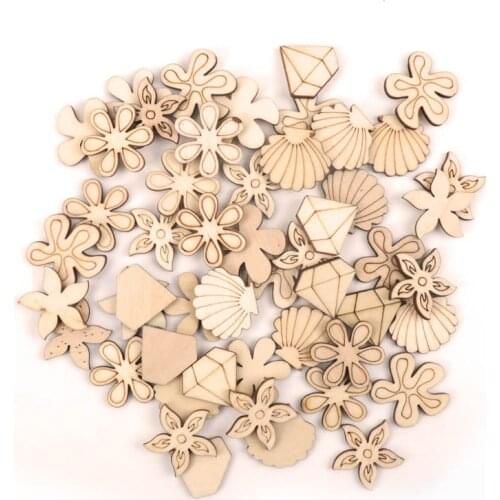 Handmade Wooden Crafts Accessory Home Decoration Scrapbooks Children Painting DIY Mix Shell Flower Wood Ornaments 20-25mm 20pcs