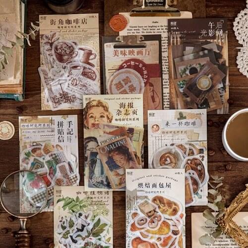40 Pieces / 1 Set Of Creative Stationery Stickers Retro Cafe Bread Garbage Diary Decoration