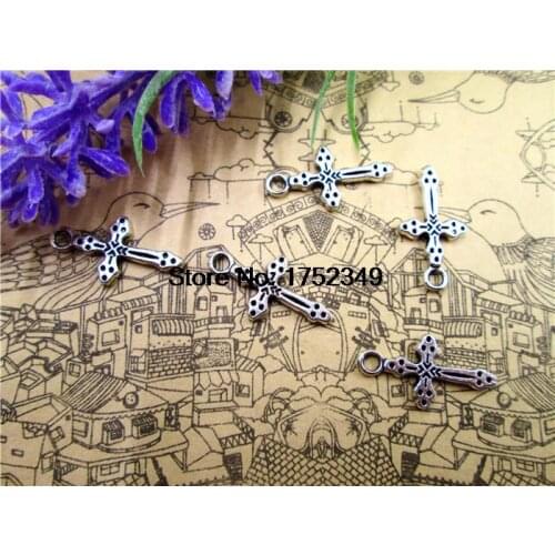 50pcs Cross charm,Silver Vintage Small Cross Double Sided Charms Pendants 21x11mm